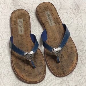 Brighton Sandals Size 7 Blue Flip Flops with Silver Heart Concho Accents